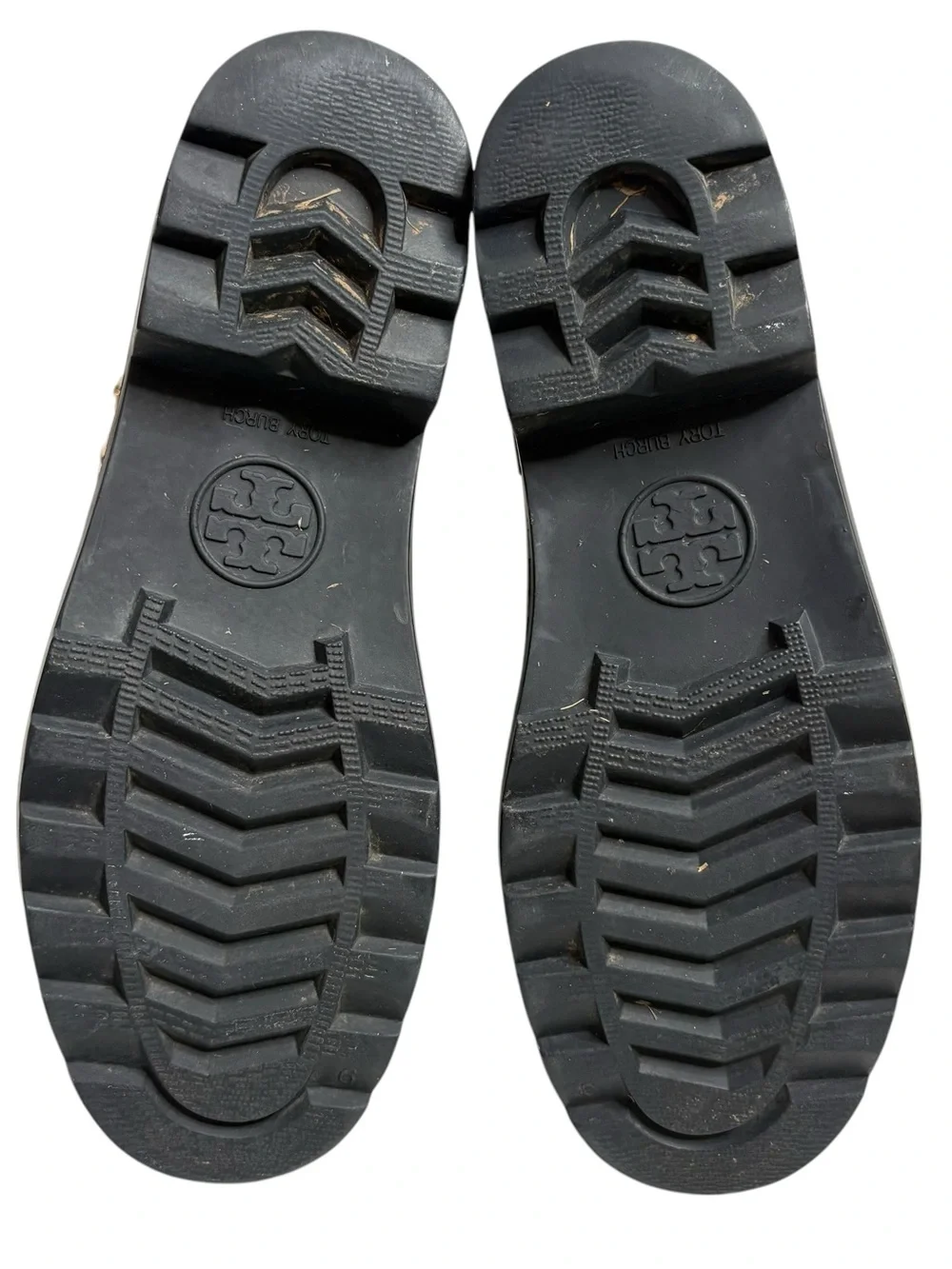 Tory Burch Navy Mid-Calf Rain Boots with Gold Logo